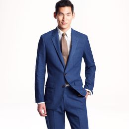 New Arrival Groomsmen Peaked Lapel Groom Tuxedos Blue Mens Classic Plaid Suits Wedding/Prom/Dinner Best Man Blazer