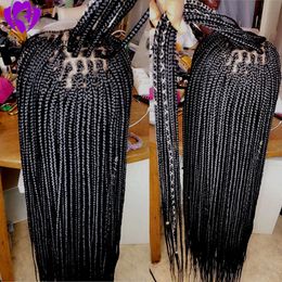 Long Black/brown/blonde /burgundy Colour box braids wig free part lace frontal braids wig Synthetic Braided Front Lace Women Hair Wig