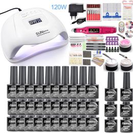 120W UV LED Lamp Nail Set For Manicure Kit 30 Colors Gel Nail Polish Set Drill Machine Kit Tool Extension