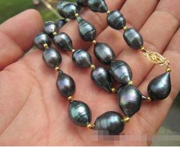 10-13 MM SOUTH SEA NATURALBLACK PEARL NECKLACE 925silver GOLD CLASP18''