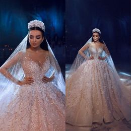 Arabic Luxury Ball Gown Wedding Dress Blingbling Bead Lace Appliques Princess Bridal Gown Plus Size Vestido De Noiva Custom Made264P