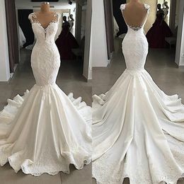 mermaid vintage wedding dresses sheer scoop neck lace appliqued beads bridal gowns vestidos robe de mariee wedding dress