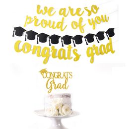 2019 Graduation Party Banner Decorations Congials Giad Banner" we are so proud of you" Graduation Hats Decorations VT0044