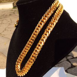 22 K 23 K 24 K THAI BAHT YELLOW FINE Gold Filled THICK MIAMI CUBAN LINK NECKLACE Jewellery CHAIN 24 inch 10 mm AUTHENTIC FINISH