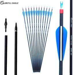 Outdoors Archery Carbon Arrows 28/30/30-Inch OD7.6mm Spine 500 Shaft with Replaceable arrow head for Recurve Compound Bow Arrow Hunting