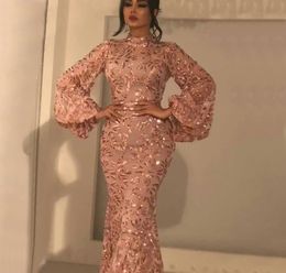 2019 Cheap High Neck Evening Dress Mermaid Long Sleeves Holiday Women Wear Formal Party Prom Gown Custom Made Plus Size