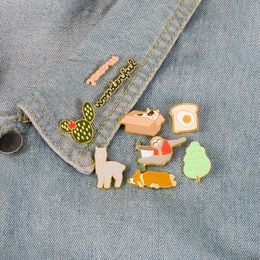 Cute Bread Cactus Sheep Animal Metal Kawaii Enamel Pin Badge Buttons Brooch Shirt Denim Jacket Bag Decorative Brooches for Women Men