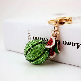 Cute Keychain 3d Summer Watermelon Fruit Rhinestone Crystal Alloy Pendant Key Chain Girlfriend Birthday Gift Car Key Ring 3pcs