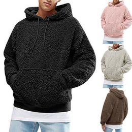 Fashion Style Men Winter Warm Faux Fur Sweatshirt Hoodie Streetwear Hip Hop Hooded Top Coat Oversized Outwear