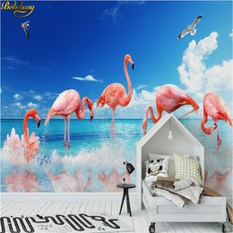 beibehang Modern simple small fresh sea flamingo backdrop large fresco cafe lounge custom personalized wallpaper