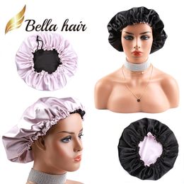 new arrival double side satin cap to care hair black light purple silk night sleep cap for women girls lady