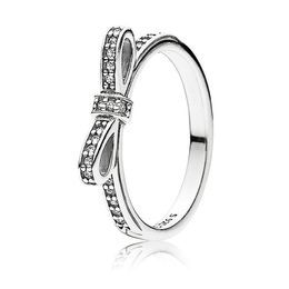 Classic Bow Ring Women CZ diamond Wedding Rings sets Original Box for Pandora 925 Sterling Silver bow-knot RING Girl Jewellery