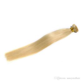 Wholesale Price Brazilian Remy Nail U tip hair Blonde Keratin virgin hair extensions 16"-22" Color 613# Free DHL