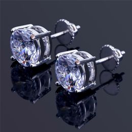 8mm Men Women Gril Hip Hop Screwback Stud Earrings New White Zircon CZ Earrings Jewelry Wholesale