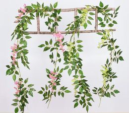 Artificial ivy flowers Silk Flower Wisteria Vine flower Rattan for Wedding Centrepiece Decorations 2M long five Colours Garland Home Ornament