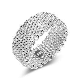 New 925 Sterling Silver Rings women's Weave Mesh Wedding Band Finger Ring For Female Engagement Jewelry in Bulk