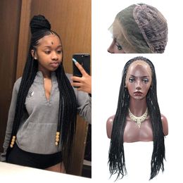 Lace Box Braids Wig Havana Twist Synthetic Lace Front Wig 18-24 Inch Natural Black Hair Heat Resistant Fiber Braided Lace Front Wigs