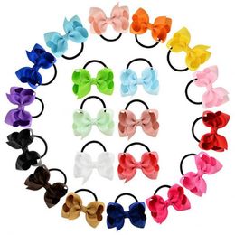 3 inch Children Girls Lovely Solid Hair Bow Grosgrain Ribbon Exquisite Bow Hair Elastic Band Ponytail Hair Holder Dropshiping