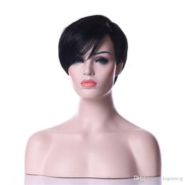 Hot Selling Classical Rihanna Style Heat Resistant Black 1B Colour Short Straight Weman Synthetic Ladys' Hair Wig Daily Natrura Wigsl