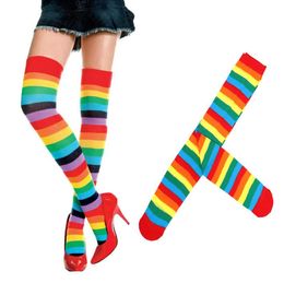 Girl Long Tube Socks Women Sexy Cotton Stripes Knees High Socks Festive Party Supplies Christmas socks 18 Colour