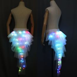 Women LED Ballet Skirt Dance Clothes Ballet Fashion Sexy Black Swan Mesh LED Costume Dance Skirt