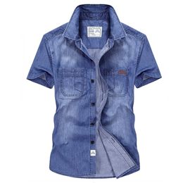 ICPANS Plus Size XXXL 4XL Denim Shirts Men Solid High Quality Short Sleeve Jeans Shirt Casual Shirts Loose Summer 2020