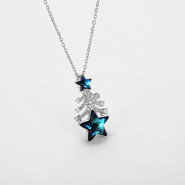 Fashion- sterling silver Christmas tree star crystal pendant necklace sterling silver collarbone chain
