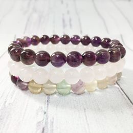 MG0364 Trendy Fluorite Stacking Bracelet Set Natural Rose Quartz Bracelet 8 mm Crystal Heart Chakra Bracelet