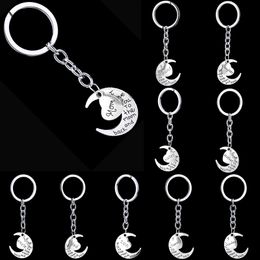 Moon Heart Keychains Letters Keyrings Silver Car Key Chain Rings Holder Fashion Pendant Jewelry Gift for Mom Dad Brother Sister Uncle Family