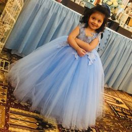 Amazing Lace Ball Gown Flower Girl Dresses For Wedding Jewel Neck Pageant Gowns Tulle Floor Length First Communion Dress