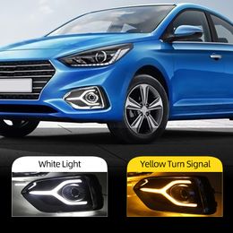 2Pcs For Hyundai Accent Solaris 2017 2018 2019 Yellow Turn Signal Function 12V Car DRL LED Daytime Running Light Fog Lamp