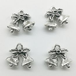 50pcs/Lot XMAS Bell Alloy Charms Pendant Retro Jewelry Making DIY Keychain Ancient Silver Pendant For Bracelet Earrings Necklace 15*17mm