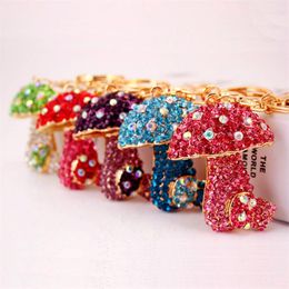 Cute Mushroom Shape Keychain Rhinestone Crystal Alloy Pendant Car Key Chain Ornament Handbag Decor Fashion Key Rings Free Shipping