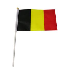 Belgian Flag 21X14 cm Polyester hand waving flags Belgian Country Banner With Plastic Flagpoles
