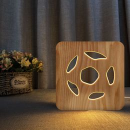 Wooden Football Night Light Creative Bedside Lamp Novelty USB Charging Wood Football Lamp for Children Gift