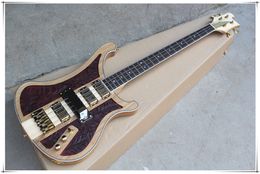 CNC engraving pattern Neck-thru-Body Electric Bass Guitar with 4 Pickups,Golden Hardware,Body Binding,Can be customized