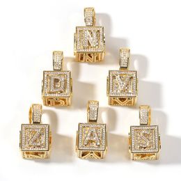 Fashion-Hop Jewellery Iced Out Initial Letter Necklace Pendant Gold Silver Cube Dice Hiphop Necklace