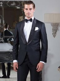 New Popular One Button Black Groom Tuxedos Shawl Lapel Groomsmen Mens Suits Wedding/Prom/Dinner Blazer (Jacket+Pants+Tie) K495