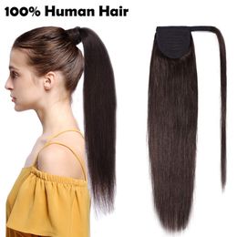 Ponytail Human Hair Extensions Dark Brown 16 Inch Remy Clip In Ponytail Hair Piece Drawstring Wrap pony tails horsetail 160g free shipping