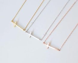 10 geometric Horizontal Sideways Cross religion pendant necklace Simple Tiny Small Faith Christian Lucky woman mother men's family gifts Jewellery