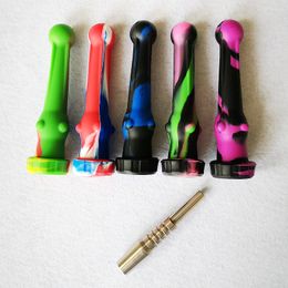 Silicone Nector Collector Kit With 14mm Stainless Steel Tip Nail Food Grade Silicone Pipe Mini NC Kits Bird Dab Straw Oil Dab Rig