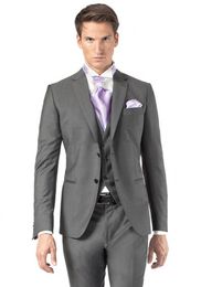 New Fashionable Two Buttons Grey Wedding Groom Tuxedos Notch Lapel Groomsmen Men Suits Prom Blazer (Jacket+Pants+Vest+Tie) 211