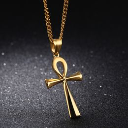 Simple Ancient Egypt Cross Pendants Necklace Jewelry High Polished Stainless Steel Necklace Religious Jewelry Men Women Couple Pendants