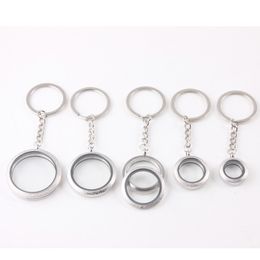 1 Pc Stainless Steel Living Glass Memory Locket Keychain Glitter Twist Floating Locket Can Open KeyRings 20/25/30/34/38mm