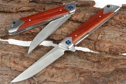 High Quality Ball 2020 Bearing Flipper Folding Knife 8Cr14Mov Satin Drop Point Blade Rosewood + Stainless Steel Handle EDC Pocket Knives