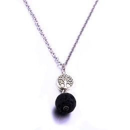 New 5styles 10mm Black Lava Stone Earrings Necklace Diy Aromatherapy Essential Oil Diffuser Tree Of Life Necklace For Women Jewellery