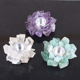 Wholesale natural crystal candle holder home decora handmade crafts purple/white/green colors