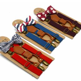 Kids Suspenders Solid Belt Printed Bowtie Set 4 Clip on Y Back Braces Bow Tie Sets Adjustable 9 Designs DW4306