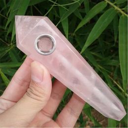 Natural Pink Rose Quartz Crystal Smoking Pipes Healing Crystal