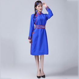 Ethnic traditional clothing women Mongolian cheongsam dress stand collar modern Qipao robe elegant oriental gown Asia costume